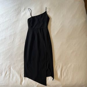 PRINCESS POLLY BLACK MIDI COCKTAIL DRESS WITH LEG SLIT - SIZE 2